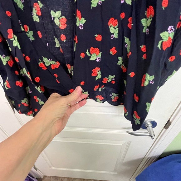 Aritzia Sunday Best Women’s Indigo Blue/Strawberry Open Front Blouse.  Sz XXS/XS - Picture 8 of 12